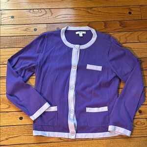 Purple Cardigan with Lavender Trim
